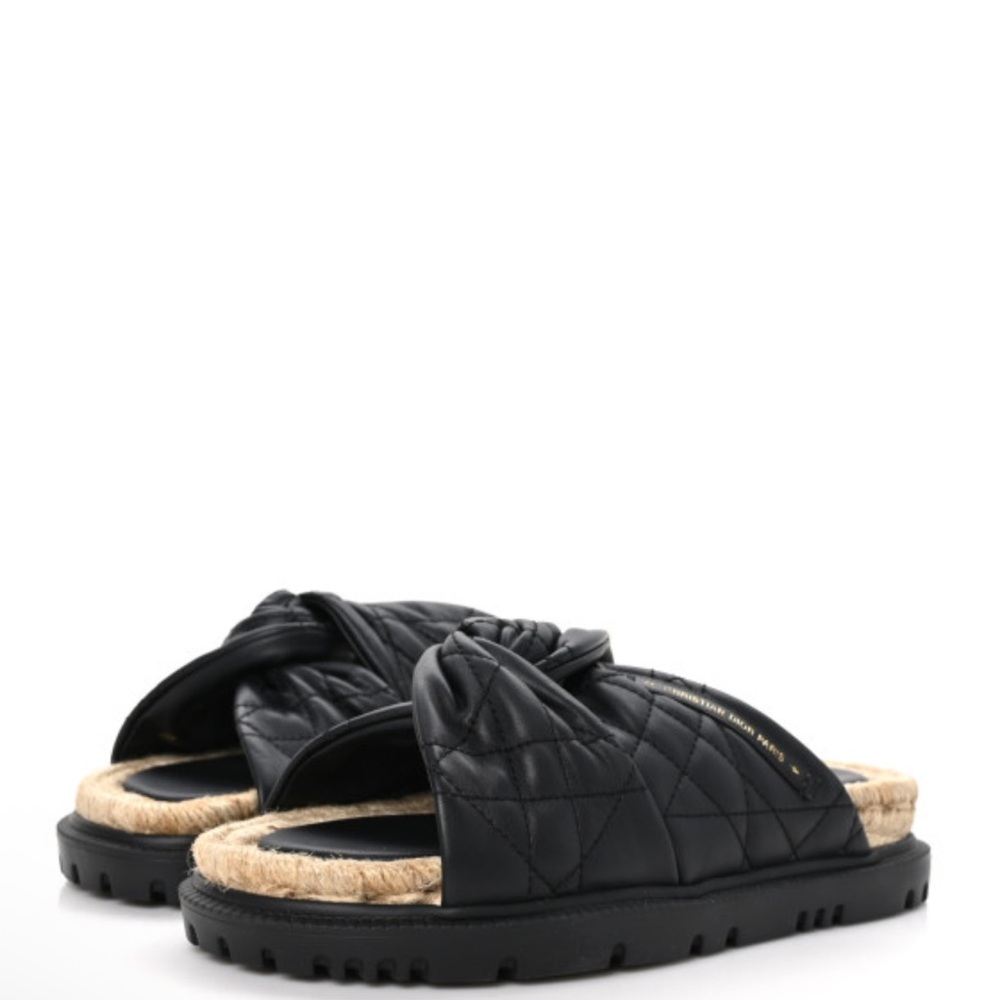 CHRISTIAN DIOR 
Calfskin Cannage Dtwist Espadrille Platform Sandals